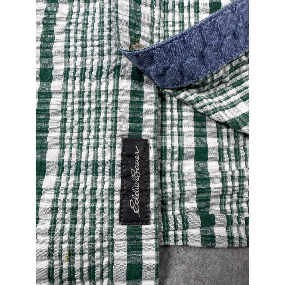 Lot of 2 Eddie Bauer Button Down Shirts Men 2XL Green Plaid Gray Good Short Slv - Picture 9 of 16